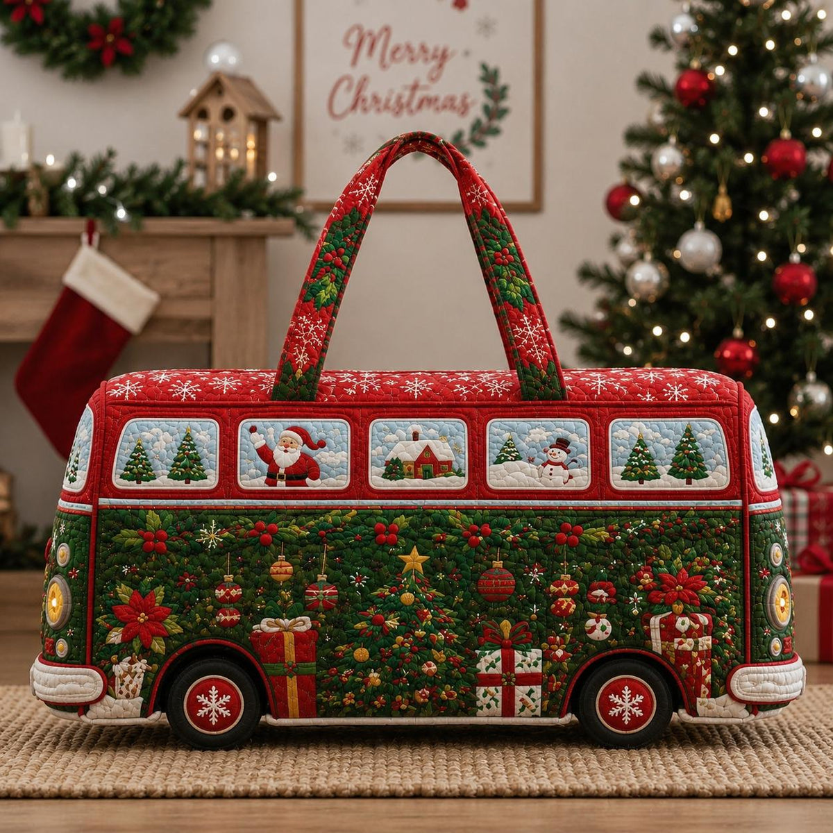 Christmas Quilted Travel Bag, Vintage Camper Duffel Bag, Holiday Weekender Tote, Festive Overnight Luggage, Gift 2026, Christmas Gift