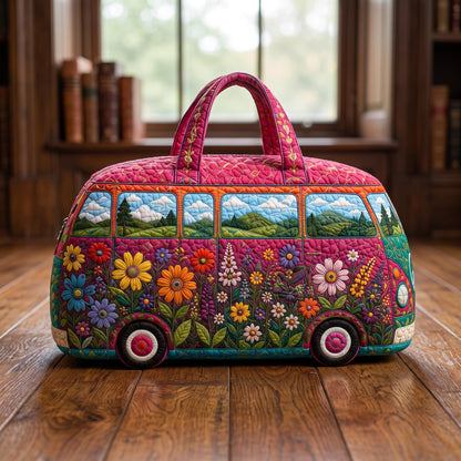 Personalized Camper Van Travel Bag, Custom Quilted Duffel, Floral Road Trip Overnight Luggage, Camping Gift 2026