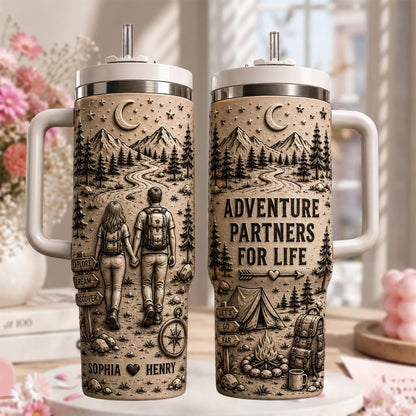 Personalized Adventure Couple Tumbler 40oz, Custom Couple Name Cup, Camping Travel Tumbler, Anniversary Gift For Couples