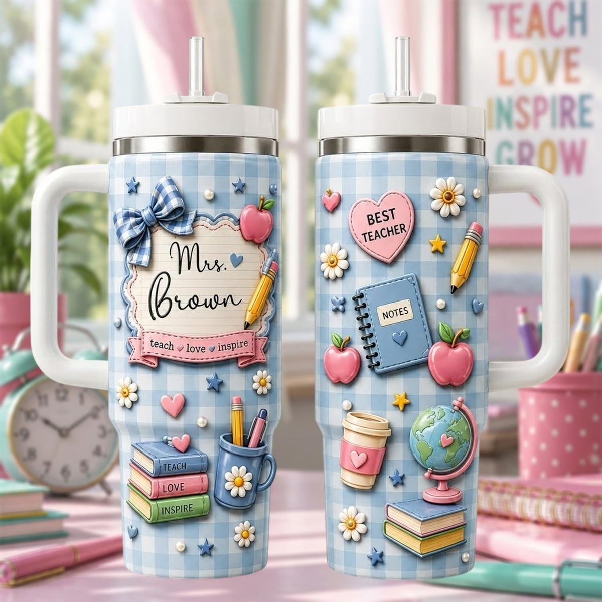 Personalized Teacher Tumbler 40oz, Custom Teacher Name Cup, Back To School Tumbler, Teacher Appreciation Gift For Women