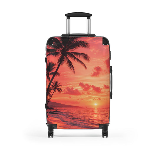 Coral Sunset Beach Palms Suitcase | Personalized Hard Shell Luggage