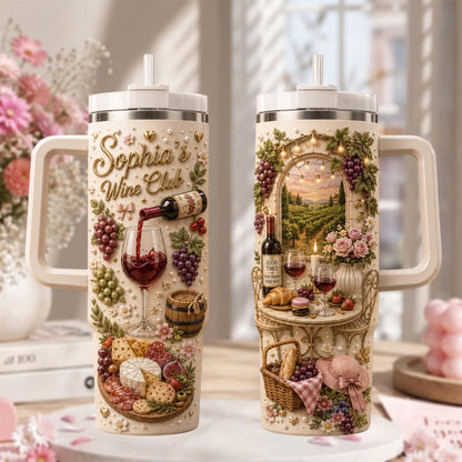 Personalized Wine Lover Tumbler 40oz, Custom Wine Club Cup, Wine Drinking Travel Mug, Wine Gift For Her, Vineyard Lover Gift