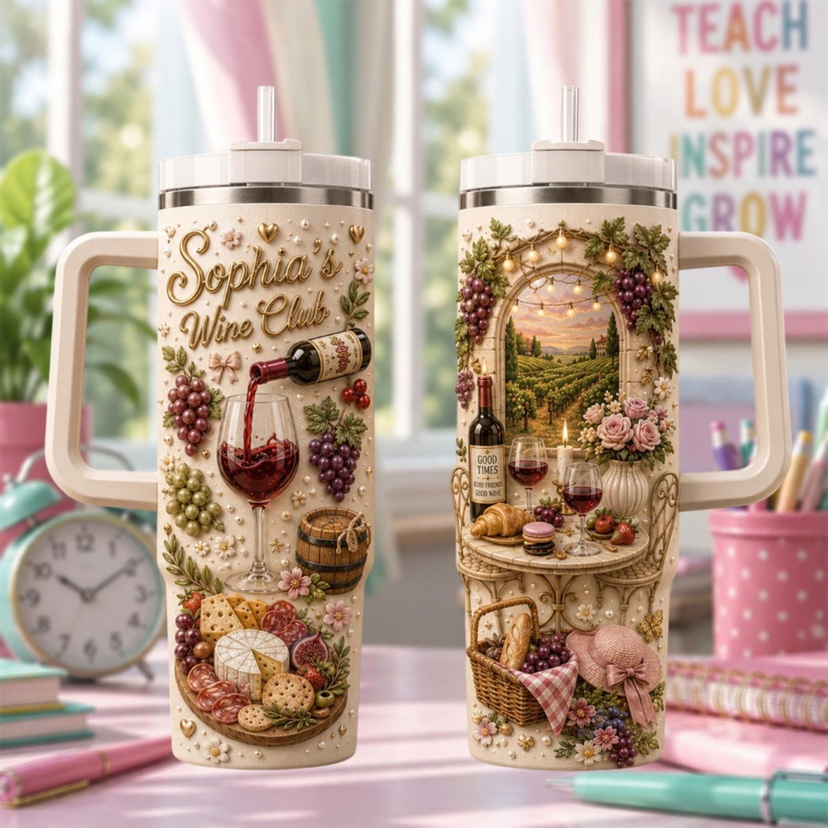 Personalized Wine Lover Tumbler 40oz, Custom Wine Club Cup, Wine Drinking Travel Mug, Wine Gift For Her, Vineyard Lover Gift
