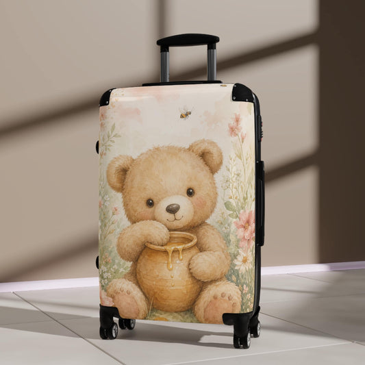 Cozy Bear And Honey Nursery Scene Suitcase | Personalized Hard Shell Luggage