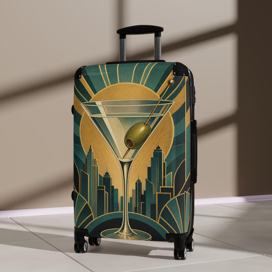 Art Deco Martini Olive Suitcase | Personalized Hard Shell Luggage