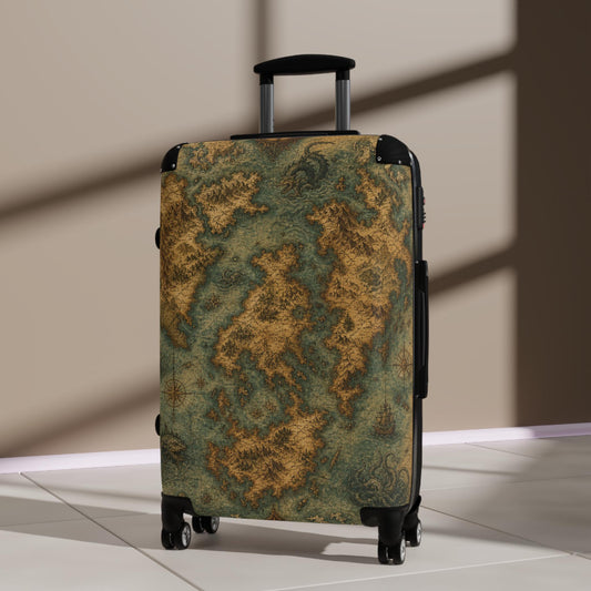 Antique World Continent Map Parchment Suitcase | Personalized Hard Shell Luggage