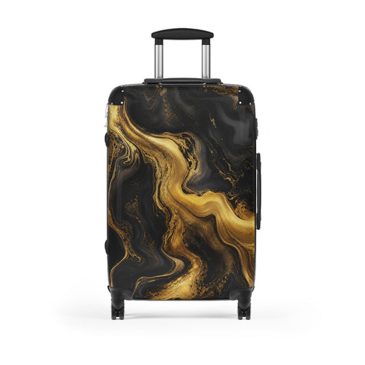 Gold Fluid Abstract Marble Suitcase | Personalized Hard Shell Luggage