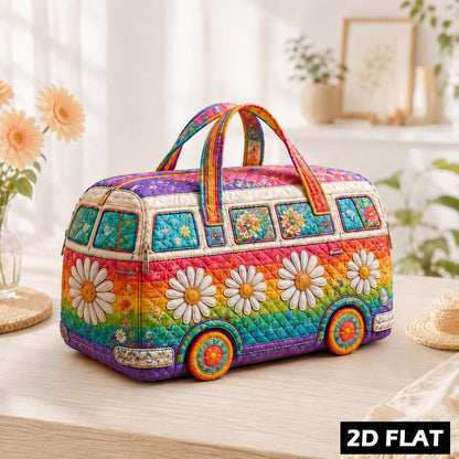 Quilted Camper Van Duffel Bag, Boho Floral Weekender, Retro Travel Tote, Cute Overnight Bag, Personalized Gift For Her, Road Gift, Gift 2026