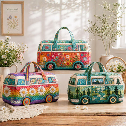 Quilted Camper Van Duffel Bag, Boho Floral Weekender, Retro Travel Tote, Cute Overnight Bag, Personalized Gift For Her, Road Gift, Gift 2026