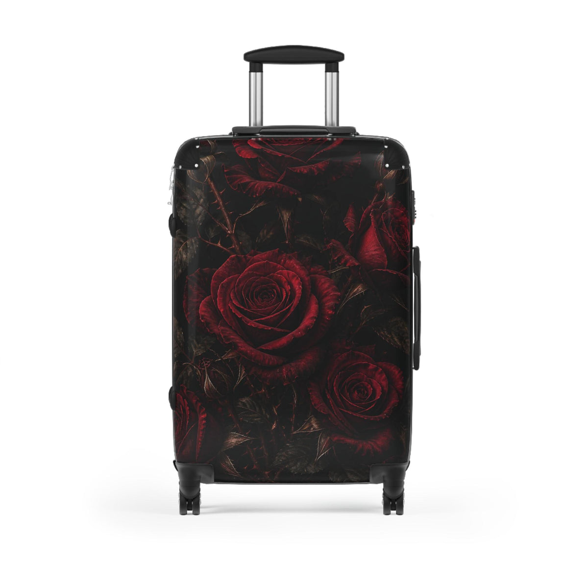 Gothic Red Roses On Charcoal Suitcase | Personalized Hard Shell Luggage