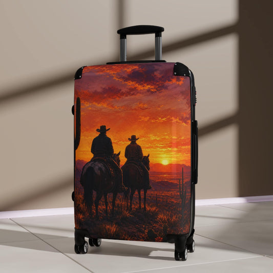 Cowboys On Horses Desert Sunset Suitcase | Personalized Hard Shell Luggage