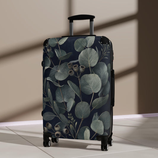 Eucalyptus Branches On Navy Suitcase | Personalized Hard Shell Luggage