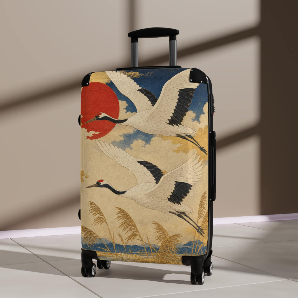 Crane Pair Over Reeds Suitcase | Personalized Hard Shell Luggage