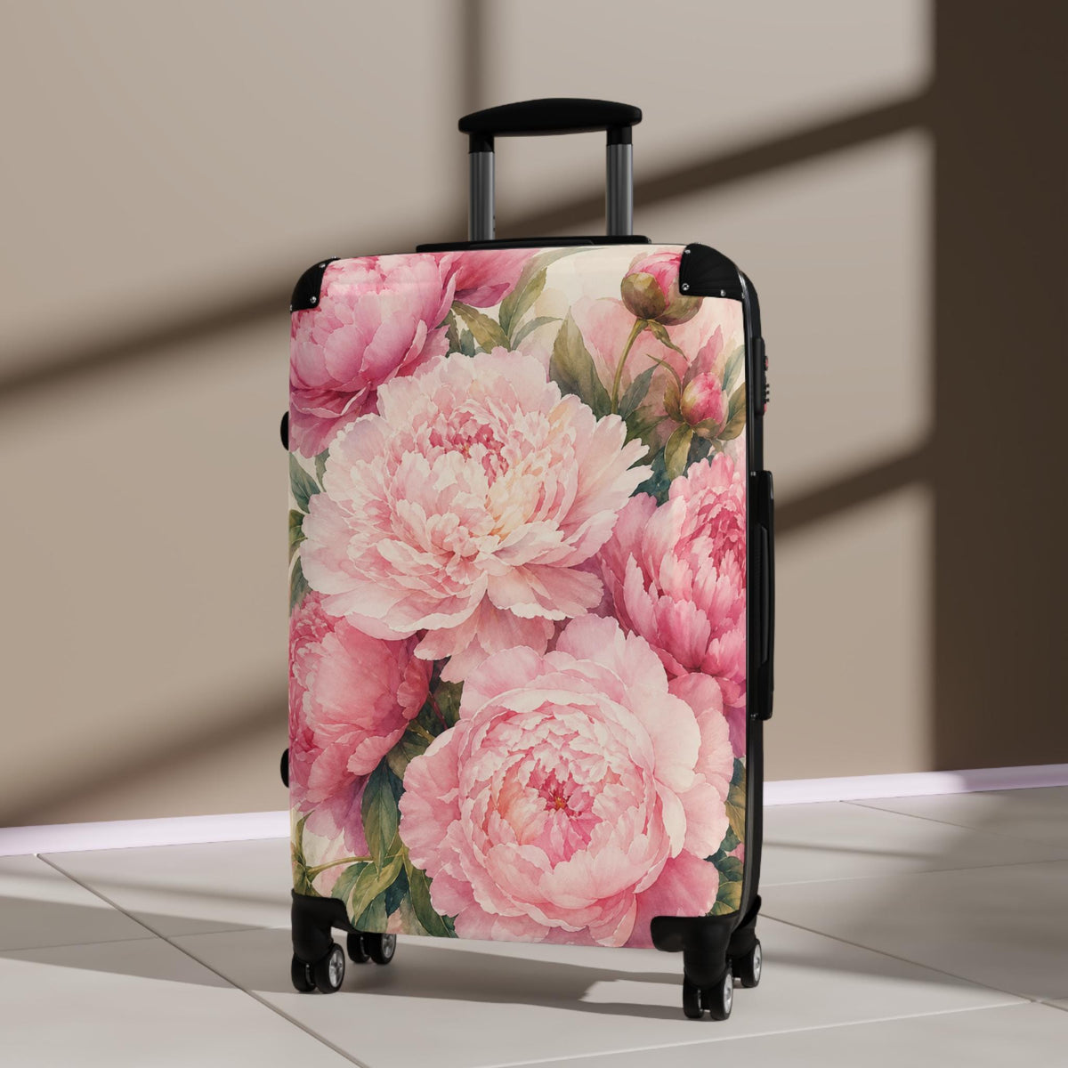 Blush Peony Flower Bouquet Suitcase | Personalized Hard Shell Luggage