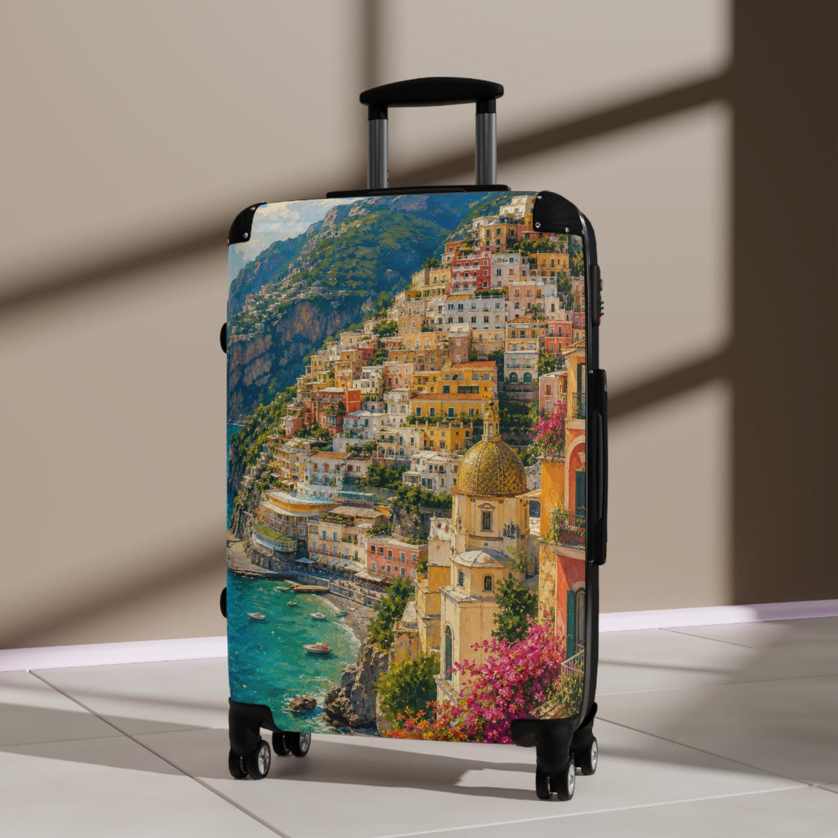 Amalfi Coast Cliff Village Suitcase | Personalized Hard Shell Luggage