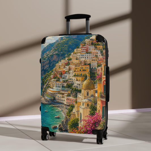 Amalfi Coast Cliff Village Suitcase | Personalized Hard Shell Luggage