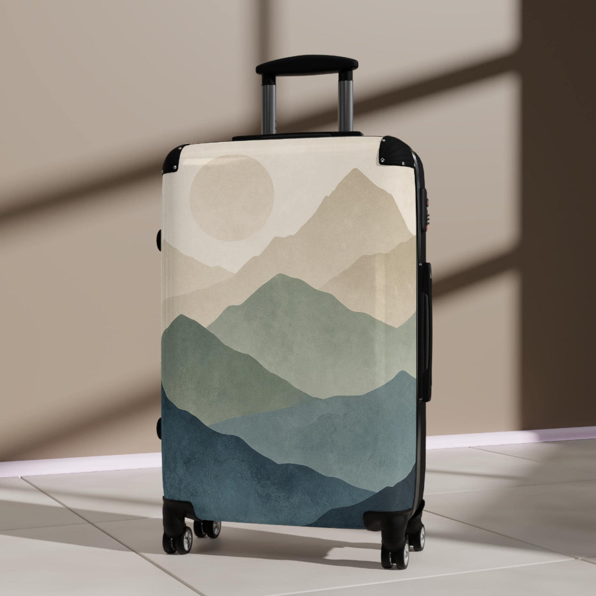 Abstract Mountain Layers, Sage & Cream Suitcase | Personalized Hard Shell Luggage