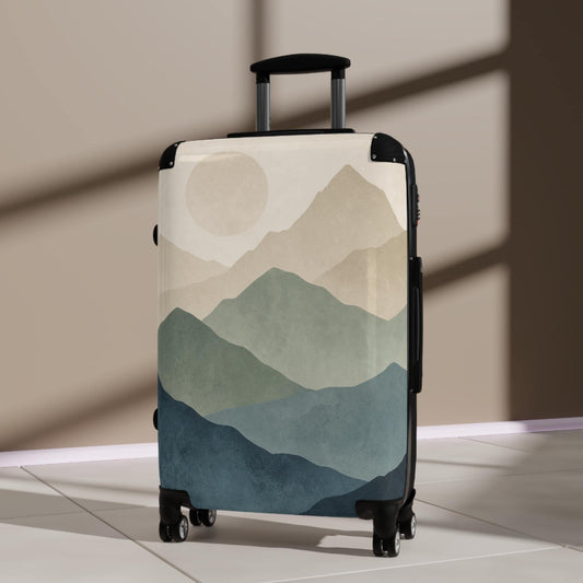 Abstract Mountain Layers, Sage & Cream Suitcase | Personalized Hard Shell Luggage