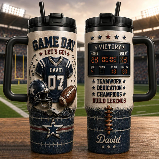 Personalized Football Tumbler 40oz, Custom Football Name Cup With Handle, Game Day Sports Tumbler, Football Fan Gift