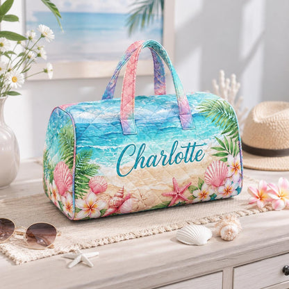 Personalized Tropical Duffle Bag, Custom Name Weekender Bag, Beach Travel Tote, Summer Vacation Gift 2026, Gift For Her, Bridesmaid Gift