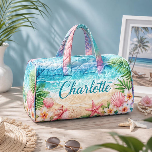 Personalized Tropical Duffle Bag, Custom Name Weekender Bag, Beach Travel Tote, Summer Vacation Gift 2026, Gift For Her, Bridesmaid Gift