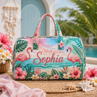 Personalized Flamingo Duffle Bag, Custom Name Weekender Bag, Tropical Beach Tote, Summer Vacation Gift 2026, Gift For Her, Travel Gift Idea