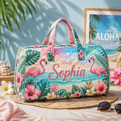 Personalized Flamingo Duffle Bag, Custom Name Weekender Bag, Tropical Beach Tote, Summer Vacation Gift 2026, Gift For Her, Travel Gift Idea