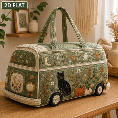 Quilted Halloween Camper Bag, Autumn Cat Pumpkin Tote, Cozy Fall Travel Bag, Witchy Floral Gift For Her, Gift 2026, Personalized Tote Bag