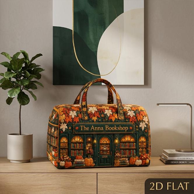 Personalized Bookshop Travel Bag, Autumn Library Quilted Duffle, Literary Overnight Tote, Teacher Gift, Book Lover Present, Fall Gift 2026