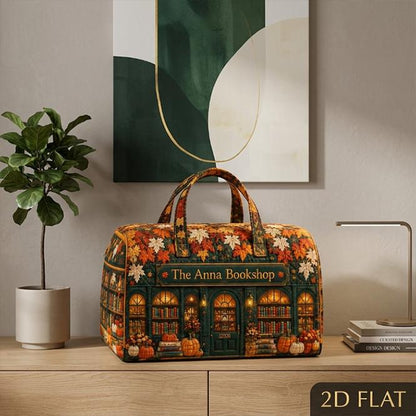 Personalized Bookshop Travel Bag, Autumn Library Quilted Duffle, Literary Overnight Tote, Teacher Gift, Book Lover Present, Fall Gift 2026