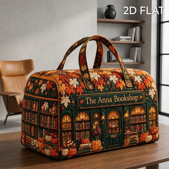 Personalized Bookshop Travel Bag, Autumn Library Quilted Duffle, Literary Overnight Tote, Teacher Gift, Book Lover Present, Fall Gift 2026