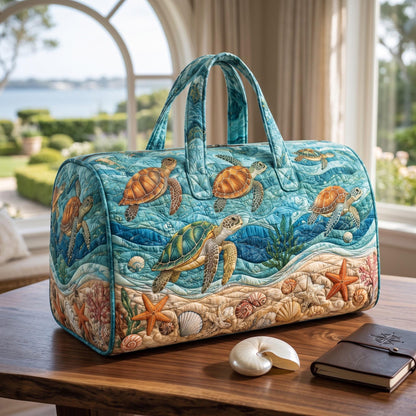 Personalized Sea Turtle Quilted Duffel Bag, Ocean Travel Weekender, Beach Overnight Tote, Coastal Lover Custom Gift, Gift 2026