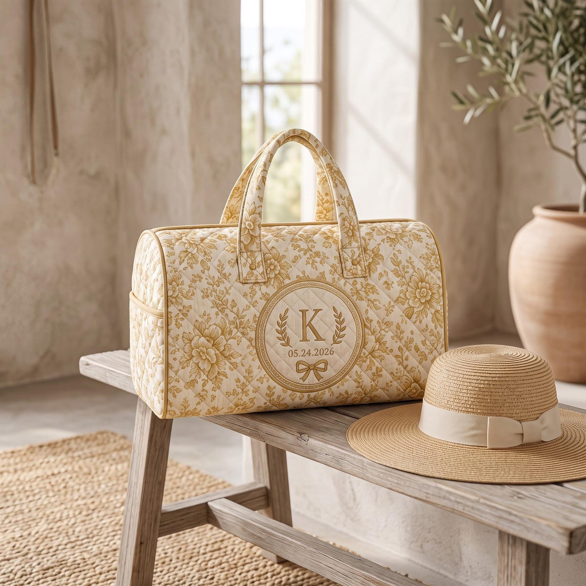 Personalized Floral Monogram Duffel Bag, Custom Weekender Travel Bag, Bridesmaid Gift, Overnight Tote, Initial Bag, Gift 2026