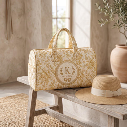 Personalized Floral Monogram Duffel Bag, Custom Weekender Travel Bag, Bridesmaid Gift, Overnight Tote, Initial Bag, Gift 2026