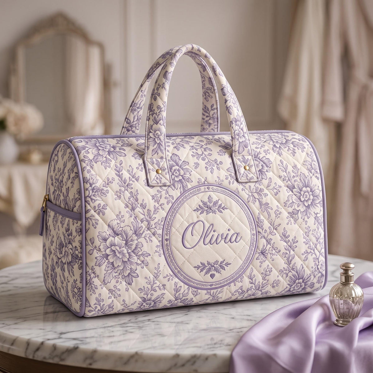 Personalized Floral Monogram Duffel Bag, Custom Weekender Travel Bag, Bridesmaid Gift, Overnight Tote, Initial Bag, Gift 2026