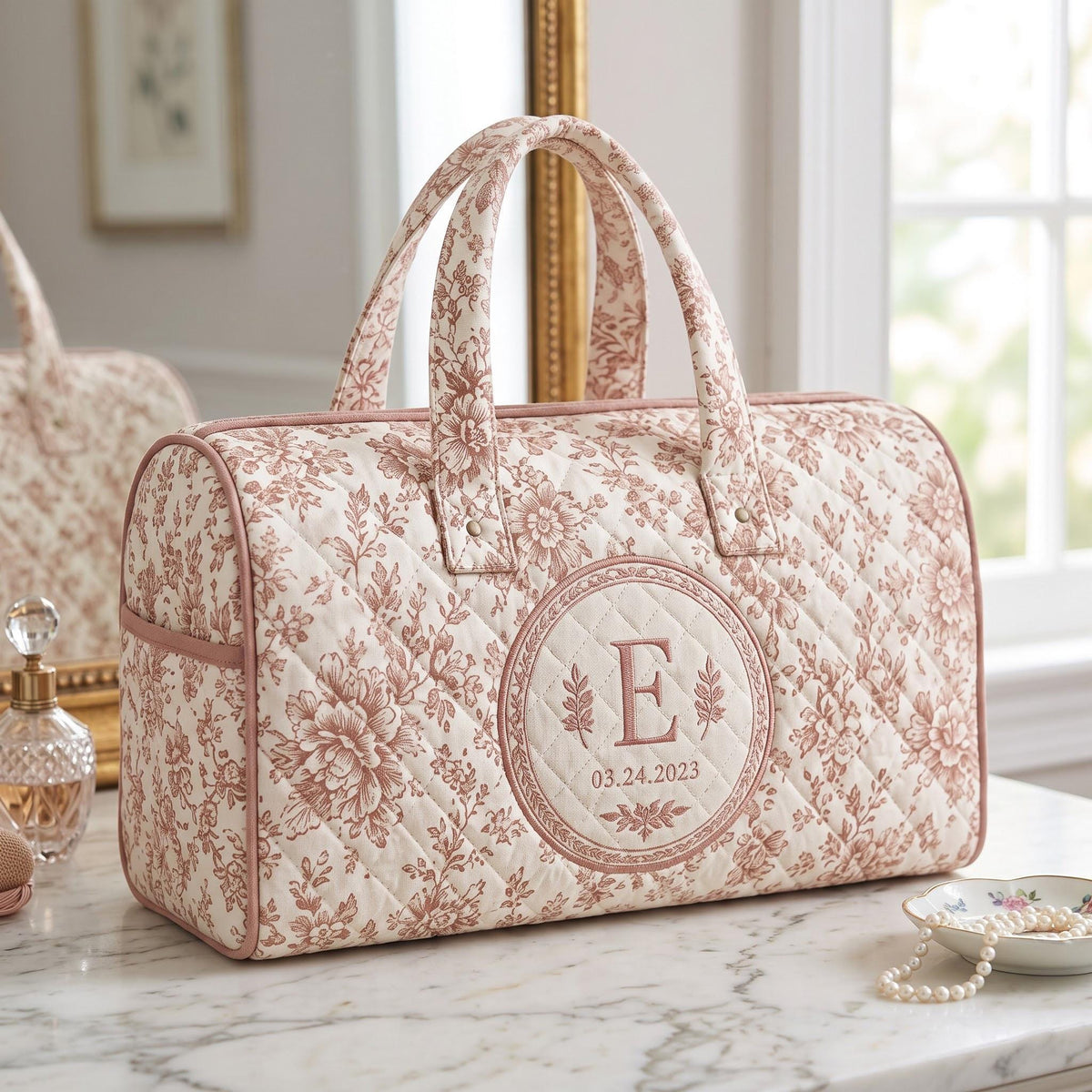 Personalized Floral Monogram Duffel Bag, Custom Weekender Travel Bag, Bridesmaid Gift, Overnight Tote, Initial Bag, Gift 2026