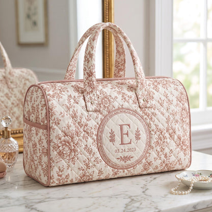 Personalized Floral Monogram Duffel Bag, Custom Weekender Travel Bag, Bridesmaid Gift, Overnight Tote, Initial Bag, Gift 2026