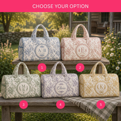 Personalized Floral Monogram Duffel Bag, Custom Weekender Travel Bag, Bridesmaid Gift, Overnight Tote, Initial Bag, Gift 2026