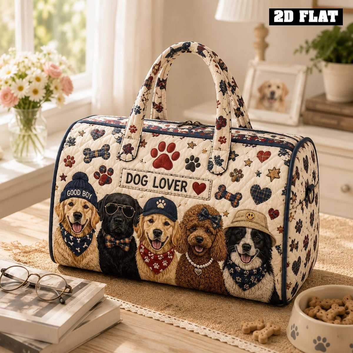 Personalized Dog Lover Travel Bag, Quilted Pet Tote, Dog Mom Gift, Pet Lover Bag, Puppy Gift, Custom Name, Gift 2026, Animal Lover Gift