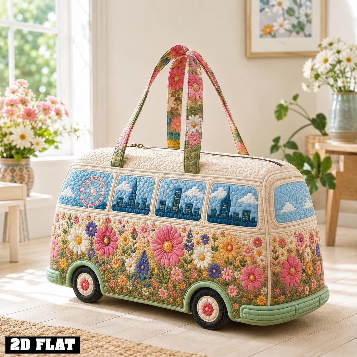Personalized Floral Travel Bag, Colorful Flower Duffle, Garden Lover Gift, Quilted Weekender Bag, Spring Gift 2026, Tote For Her