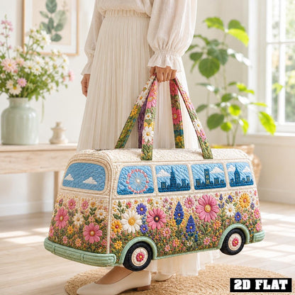 Personalized Floral Travel Bag, Colorful Flower Duffle, Garden Lover Gift, Quilted Weekender Bag, Spring Gift 2026, Tote For Her