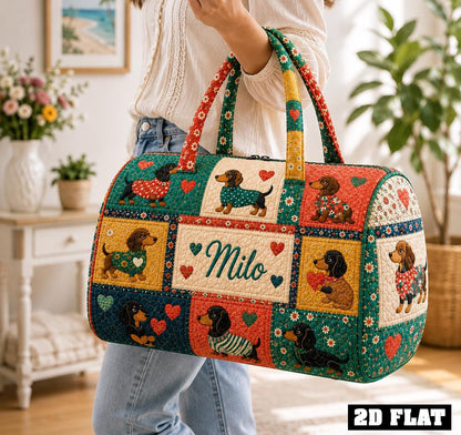 Personalized Dachshund Duffle Bag, Quilted Wiener Dog Travel Tote, Custom Name Weekender, Dog Lover Present, Cute Pet Carryall, Gift 2026
