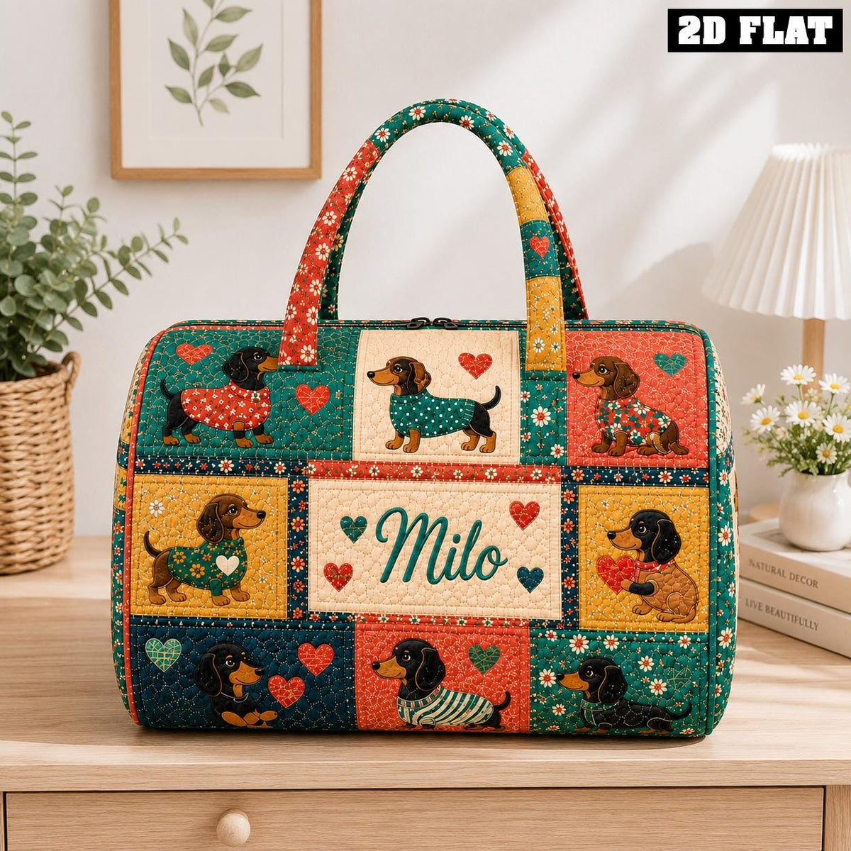 Personalized Dachshund Duffle Bag, Quilted Wiener Dog Travel Tote, Custom Name Weekender, Dog Lover Present, Cute Pet Carryall, Gift 2026