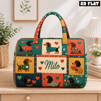 Personalized Dachshund Duffle Bag, Quilted Wiener Dog Travel Tote, Custom Name Weekender, Dog Lover Present, Cute Pet Carryall, Gift 2026