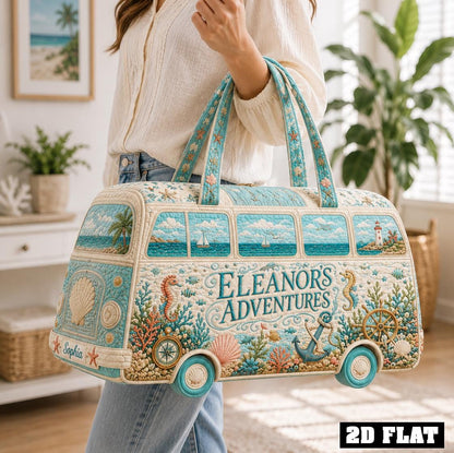 Personalized Coastal Camper Duffle Bag, Custom Name Quilted Travel Tote, Beach Vacation Carryall, Ocean Lover Gift 2026, Seaside Weekender