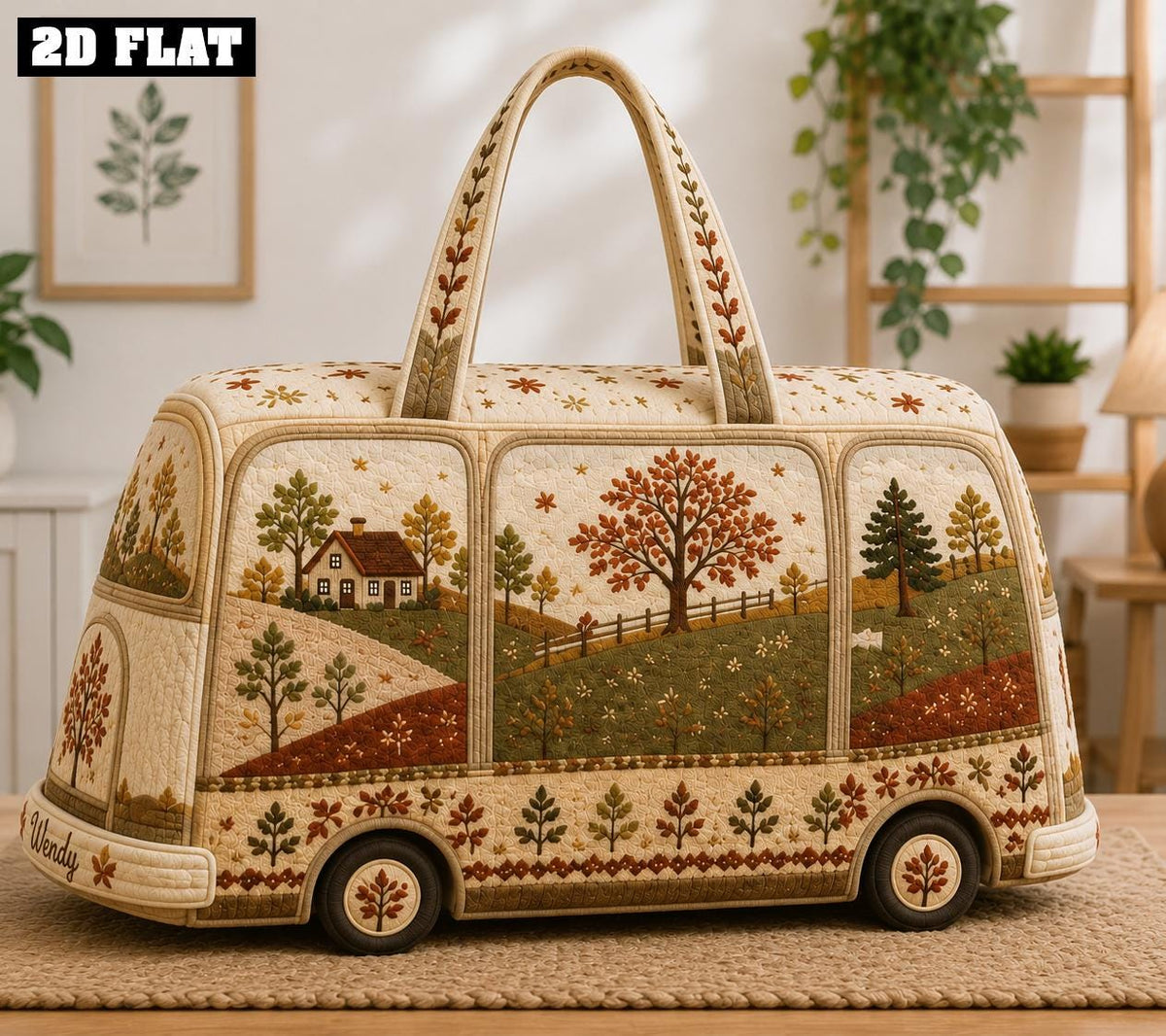 Personalized Autumn Camper Duffle Bag, Custom Name Quilted Travel Tote, Cozy Fall Road Trip Carryall, Gift 2026, Weekender Travel Bag