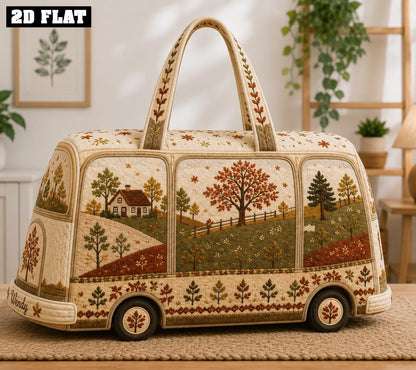 Personalized Autumn Camper Duffle Bag, Custom Name Quilted Travel Tote, Cozy Fall Road Trip Carryall, Gift 2026, Weekender Travel Bag