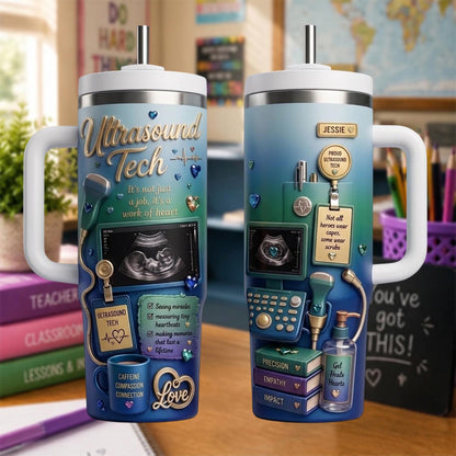 Personalized Ultrasound Tech Tumbler 40oz, Custom Sonographer Name Cup With Handle, Ultrasound Technician Travel Mug