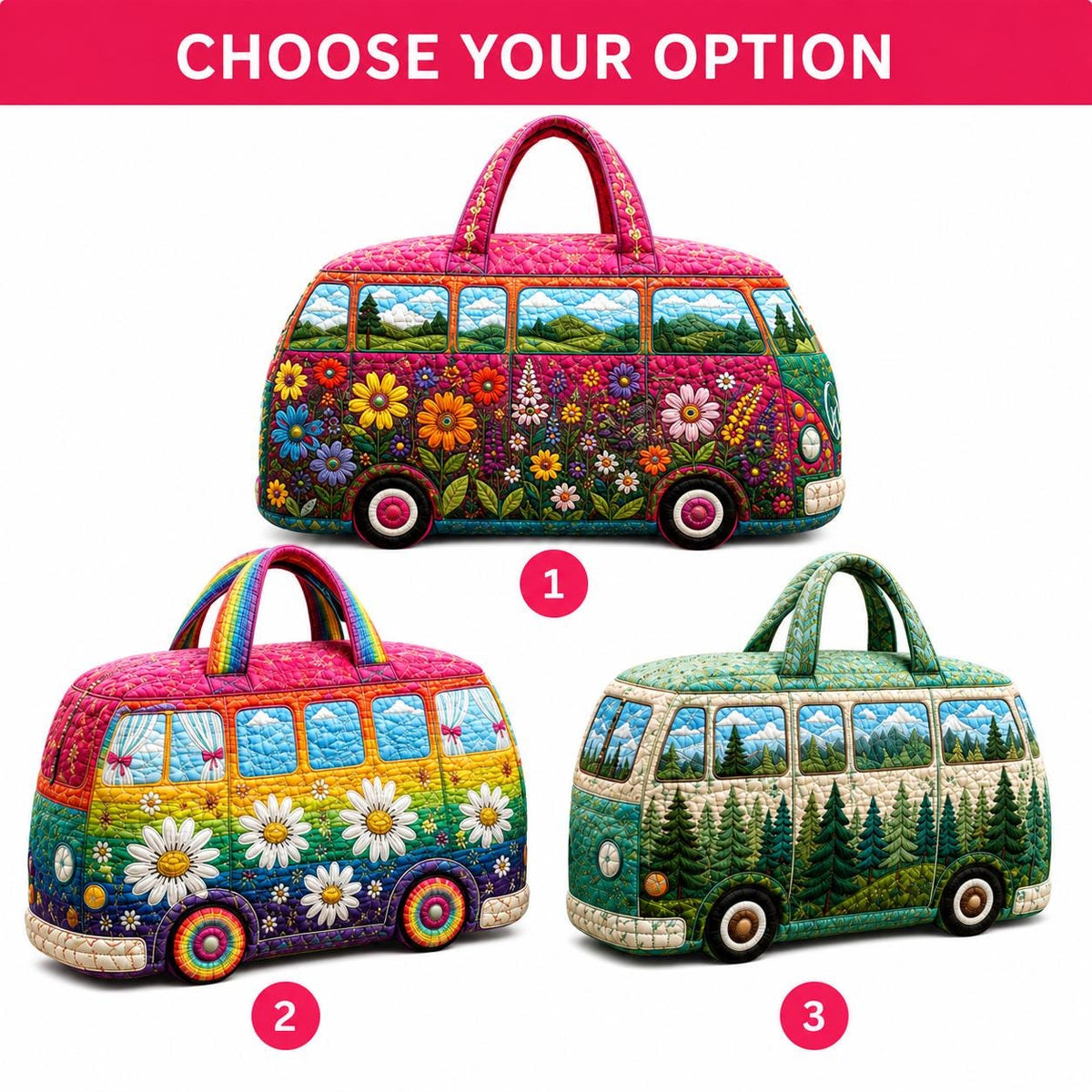 Personalized Camper Van Travel Bag, Custom Quilted Duffel, Floral Road Trip Overnight Luggage, Camping Gift 2026