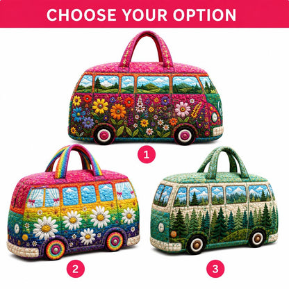 Personalized Camper Van Travel Bag, Custom Quilted Duffel, Floral Road Trip Overnight Luggage, Camping Gift 2026